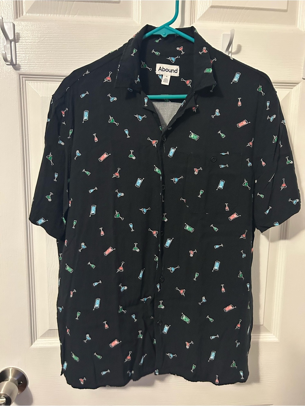 Abound Black Short-Sleeve Button-Down with Colorful Cocktail Print